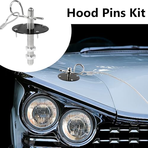 Klfte 2 Pack Trucks Hood Pin for Car, Stainless Steel Hood Pin Lock Clip with Racing Lanyard for Fixing Car Hood Cover & Reduce Shaking(Black)