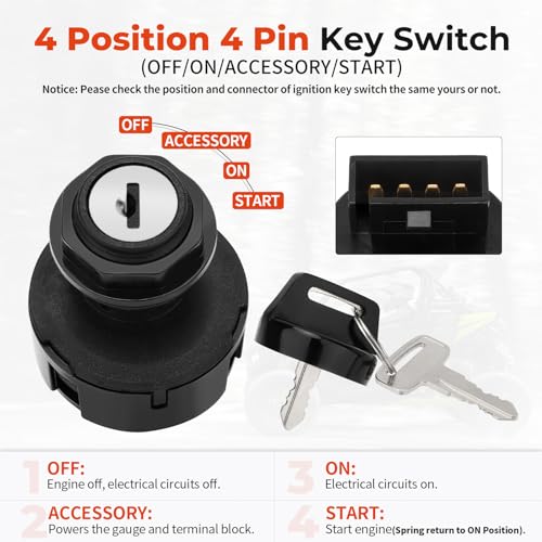 M MATI Ignition Key Switch 4 Position 4 Pin 4016058 for Polaris RZR 900 1000 RS1 Turbo General 1000