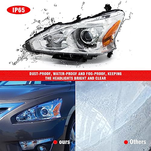 ADCARLIGHTS 2013 2014 2015 Nissan Altima Headlight Assembly Only fit 4Door Clear Lens Chrome Housing with Amber Reflector Headlamp Replacement Left and Right Pair(Does Not Fit Xenon/HID)（W/O Bulbs）