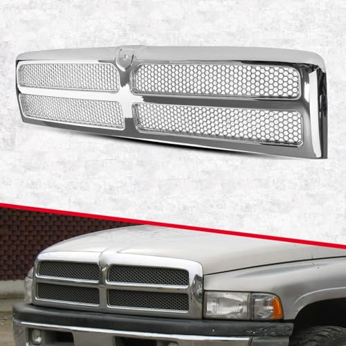 Chrome Front Grille With Honeycomb Mesh Insert - Compatible With Dodge Ram 1500, 2500, 3500 (1994-2002)