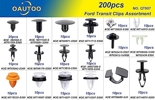 OAUTOO 200pcs for Ford Transit 2014-On Auto Body Interior and Exterior Retainer Fastener Clip Assortment