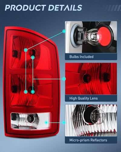 Nilight Taillight Assembly Compatible with 2002 2003 2004 2005 2006 Dodge Ram 1500 2500 3500 Rear Lamp Replacement OE Style Passenger Side