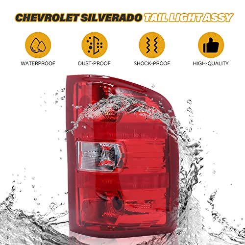CLERYYE Tail Light Assembly Compatible with Chevy Silverado 07-13 1500 | 07-14 2500 HD 3500 HD, OE-Style Replaces 25958483 GM2801207, w/Bulbs and Harness, Right Passenger Side, Red Border