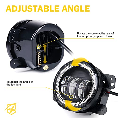 4 Inch 60W LED Fog Light w/White Halo DRL Compatible with 07-18 Jeep JK JKU