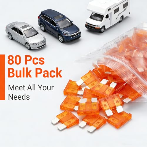 (80Pcs) 5 Amp Standard Fuse, 5A Car Blade Fuses for Car/RV/Truck/SUV/Motorcycle/Boat