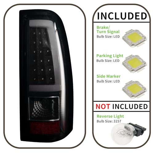 MiKaFex Tail Light Assembly Compatible With Chevy Silverado 1500 2500 3500 2003-2006 Driver and Passenger Side LED Smoke Black Rear Brake Lamps With Bulb Inside And Wiring Harness