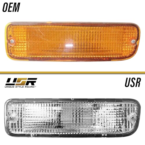 USR 95-00 Tacoma 2WD Bumper Light – Front Turn Signal Lamps (Left + Right) Pair - Compatible with 1995-1997 Toyota Tacoma 2WD/4WD & 98-00 Tacoma 2WD without Pre-Runner Truck (CLEAR LENS w/Amber Bulb)
