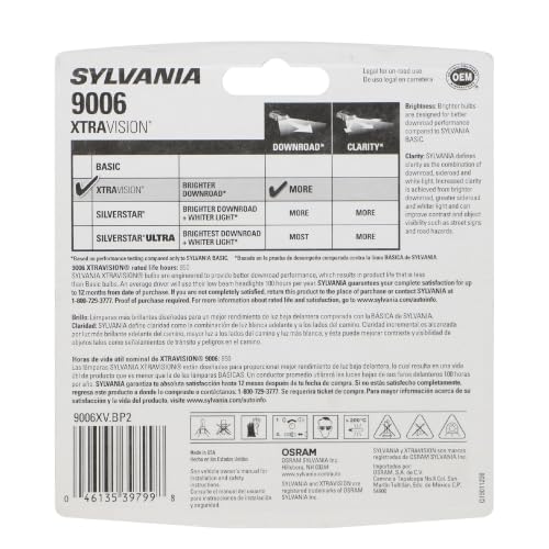 SYLVANIA - 9006 XtraVision Halogen Headlight Bulb - High-Performance Car Headlight - Replacement Halogen Light - For Automotive - 2 Bulbs