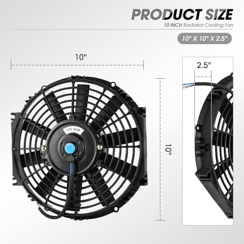 DNA Motoring 2pcs 10Inch Electric Radiator Cooling Fan Thermostat Wiring Switch Relay Kit, Universal High Performance Slim Fan Push Pull Electric Radiator with Mount Kit, RAF-10X2+SW-KIT