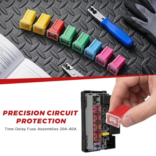 Xiqaler 10 PCS Automotive Fuse Assortment, 20A 30A 40A 50A 60A Low Profile Auto Box Shaped Fuse Kit, Micro Cartridge Fuses Replacement for Pickup Trucks Sedans SUVs