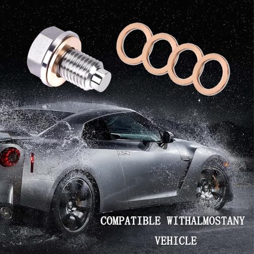 M14x1.5 Magnetic Oil Drain Plug, Magnetic Stainless Steel Oil Pan Drain Nut Bolt with 5PCS Copper Crush Washer Anti Leakage, Universal Leak-proof Replacement,Fits Most Cars,Motorcycles,Boats