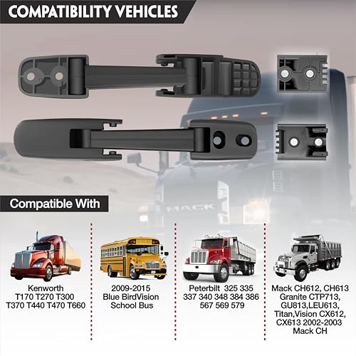 2Pcs Upgrade Hood Latch Kit Bright Black Heavy Duty Hood Latches Fit for Kenworth T170 T270 T300 T370 T440 T470 T660 Fit for Peterbilt 325 335 337 340 348 384 386, Mack CH, Blue Bird OE# 315-5502