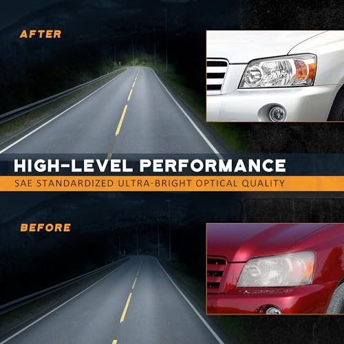 WEELMOTO Headlights Compatible with 2004-2006 Toyota Highlander, Sport Utility Headlight Chrome Housing Amber Reflector Left+Right Side