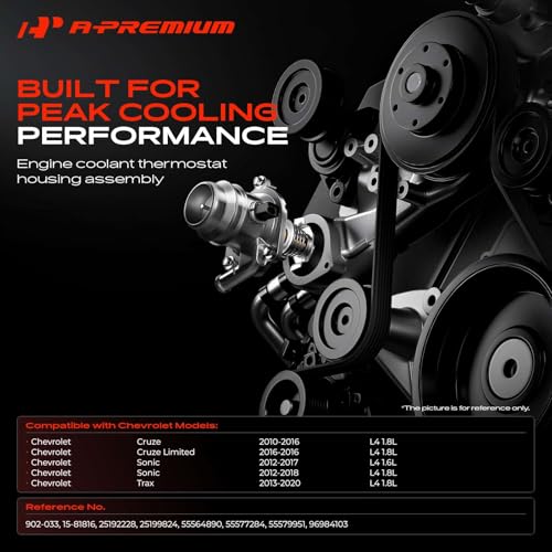 A-Premium Upgraded Aluminum Coolant Thermostat and Housing Assembly with Sensor & O-Ring Compatible with Chevy Cruze 2011-2016 1.8L, Sonic 2012-2017 1.6L, Sonic 2012-2018 1.8L, Trax 2013-2020 1.8L