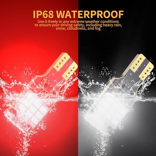 MIFMIA 912 921 LED Bulbs for Cargo Light High Mount Stop 3rd Brake Light Combo White/Red, High Power 27-SMD Chipsets 400% Brighter T15 906 904 W16W (Upgraded, Pack of 4)