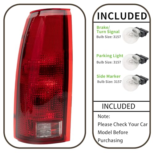Tail Light Assembly Compatible With Chevy GMC C/K Truck 1988-1998, 1995-2000 Tahoe, 1992-2000 Yukon, 1992-1999 Suburban, 1992-1994 Blazer, w/Circuit Board, Driver and Passenger Side Rear Brake Lamps