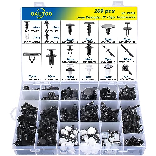 OAUTOO 209pcs for Jeep Wrangler JK 2007-2018 Auto Body Interior and Exterior Retainer Fastener Clip Assortment