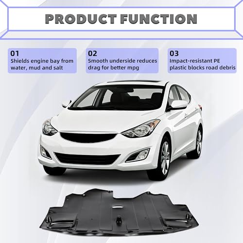 HECASA Engine Splash Shield Compatible with 2014-2016 Hyundai Elantra Sedan Replacement for 29110-3Y900 HY1228183 Front Engine Under Cover Plastic