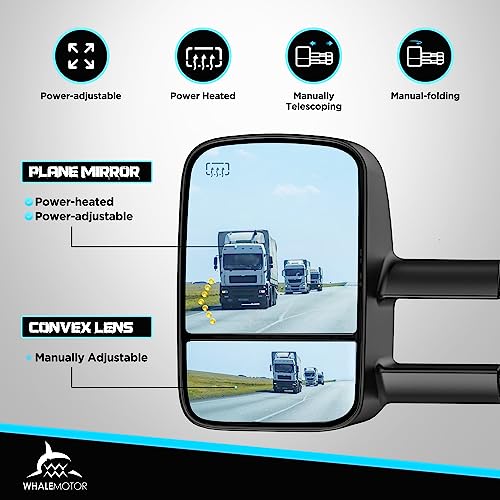 Heated Tow Mirrors Compatible with 2003-2007 Chevy Silverado GMC Sierra(2007 Classic) 1500 2500 3500, Tahoe Suburban Avalanche Yukon Escalade, Extended Trailer Towing Side Mirrors LED Turn Light
