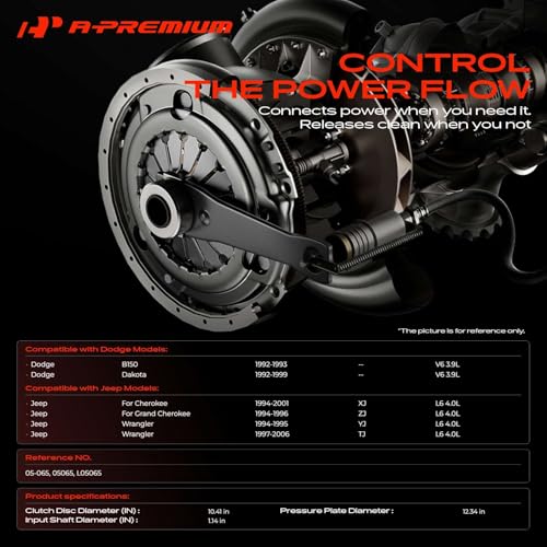 A-Premium Clutch Kit Compatible with Jeep Cherokee XJ 1994-2001, Grand Cherokee ZJ 1994-1996, Wrangler YJ 1994-1995, Wrangler TJ 1997-2006 & Dodge Dakota 1992-1999, B150 1992-1993, 3.9L 4.0L