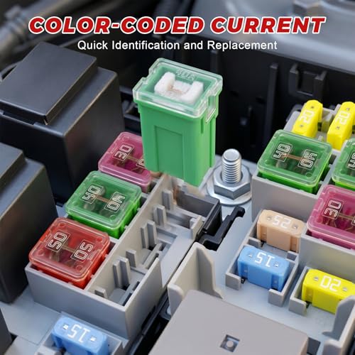 Xiqaler 10 PCS Automotive Fuse Assortment, 20A 30A 40A 50A 60A Low Profile Auto Box Shaped Fuse Kit, Micro Cartridge Fuses Replacement for Pickup Trucks Sedans SUVs