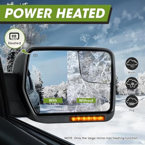 SIZIOM Side Mirrors for 2004-2014 Ford F-150 with Dynamic Turn Signal Puddle Light Heated Power Glass Manual Folding Tow Mirrors- Pair