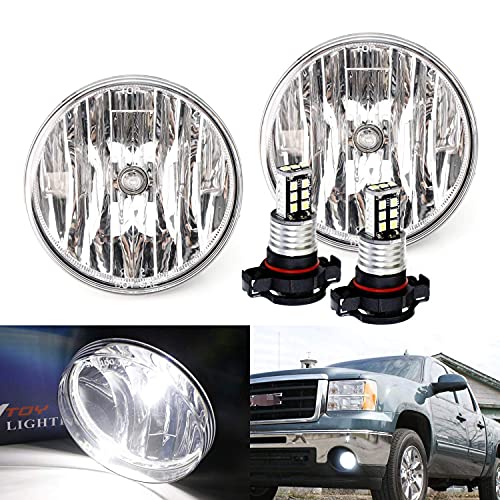 iJDMTOY OEM-Spec Clear Lens Fog Light Assemblies with Xenon White LED Bulbs Upgrade Compatible With GMC 2007-2013 Sierra 1500 2500 3500