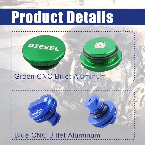 Onseeda Billet Aluminum Blue Diesel Exhaust Fluid Cap,DEF Cap & Green Fuel Cap fit for Dodge Ram Cummins EcoDiesel 1500/2500/3500/4500/5500 2013-2023 Pick-up Truck,Diesel Fuel Cap