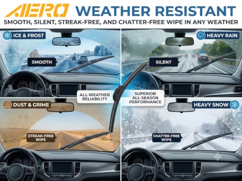 AERO Voyager 22" + 22" Windshield Wipers, Premium All-Season Automotive Replacement Wiper Blades with Extra Rubber Refills + 1-Year Warranty (Pack of 2)