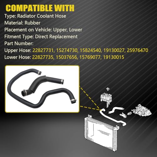 SecosAutoparts Upper & Lower Radiator Coolant Hose, Fit for Chevrolet Suburban Silverado 1500 2500 3500 Fit for GMC Sierra 1500 2500 3500 Yukon 2007-2014, Replace# 22827731 22827735 15274730 15037656