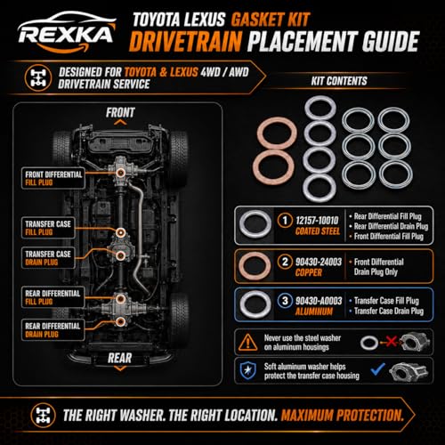 Rexka 12pcs Transfer & Differential Service Gasket Kit Compatible with Toyota Lexus 4Runner Land Cruiser Tundra Tacoma FJ Cruiser Highlander RAV4 Sequoia Sienna 1215710010 9043024003 90430A0003