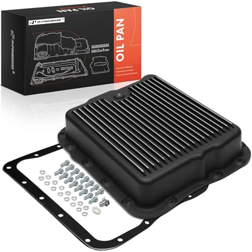 A-Premium Plated Finned Aluminum Transmission Oil Pan, with Drain Plug, Bolts and Gasket, Compatible with GM 700R4 4L60 4L60E, 2-5/8" Pan Depth