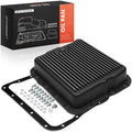 A-Premium Plated Finned Aluminum Transmission Oil Pan, with Drain Plug, Bolts and Gasket, Compatible with GM 700R4 4L60 4L60E, 2-5/8" Pan Depth