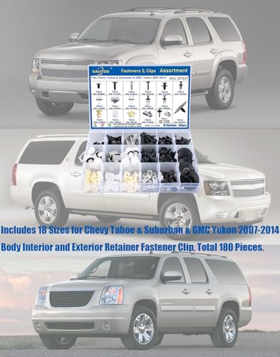 OAUTOO 180pcs fits Chevy Tahoe & Suburban GMC Yukon 2007-2014 Auto Body Interior and Exterior Retainer Fastener Clip Assortment