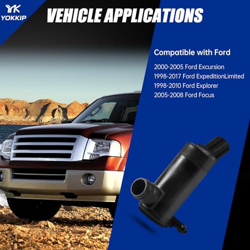 YOKKIP Premium Windshield Washer Pump Replacement for Expedition Limited 98-17, Explorer 98-10, 00-05 Excursion, Lincoln, Mercury -Replaces OEM: 6F9Z-17664-A, F75Z-17664-BA