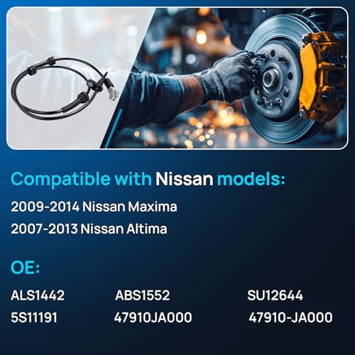 ABS Wheel Speed Sensor Front Left Right Fits for 2007 2008 2009 2010 2011 2012 2013 Nissan Altima, 2009-2014 Maxima, Driver/Passenger, Replace ALS1442 ABS1552 SU12644 5S11191 ‎47910JA000, 2Pcs