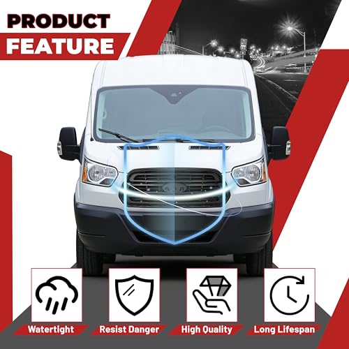 HECASA Front Grille Compatible with 2015-2019 Ford Transit 150 250 350 350HD Grill Assembly ABS Plastic Black Replacemant for CK4Z-17E810-AA FO1200587