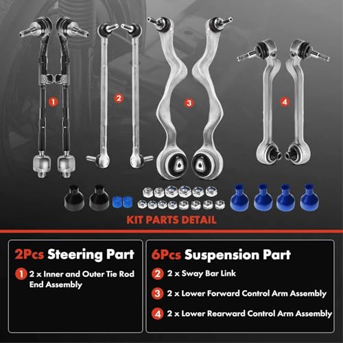 A-Premium Set of 8, Front Lower Forward & Rearward Control Arm, Sway Bar Link, Inner & Outer Tie Rod End Assembly, Compatible with BMW - 2006-2015 - 128i 135i 325i 330i 328i 335i 335d 335is X1