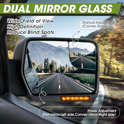 SIZIOM Side Mirrors for 2004-2014 Ford F-150 with Dynamic Turn Signal Puddle Light Heated Power Glass Manual Folding Tow Mirrors- Pair
