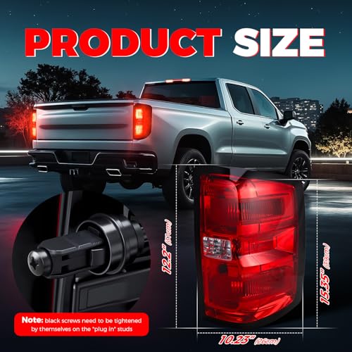 SHINEHOME Tail Light Assembly Compatible with 2016-2019 Chevy Silverado 1500 2500HD 3500HD GMC Sierra 3500HD Left Driver Side Right Passenger Side Taillight Brake Lamp Bulb and Harness