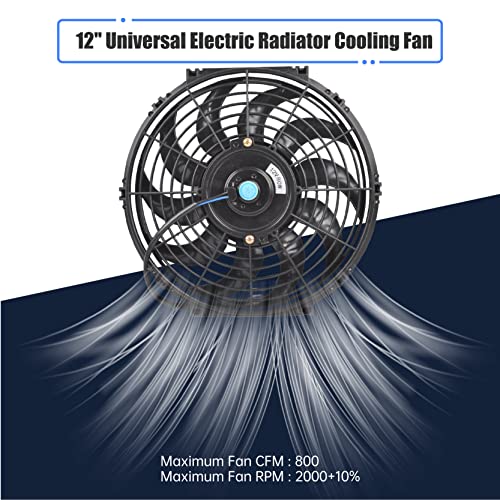 12 Inch Slim Fan Push Pull Electric Radiator Cooling Fan Universal High Performance 12V 80W Motor with Fan Mounting Kit (Black)