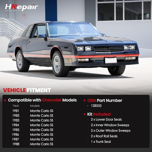 HRepair Weatherstripping Seal Kit,Window Molding Trunk Seal Weatherstripping Kit,fits for Chevy Monte Carlo 1983-1988丨Replaces#128555(9-PCS)