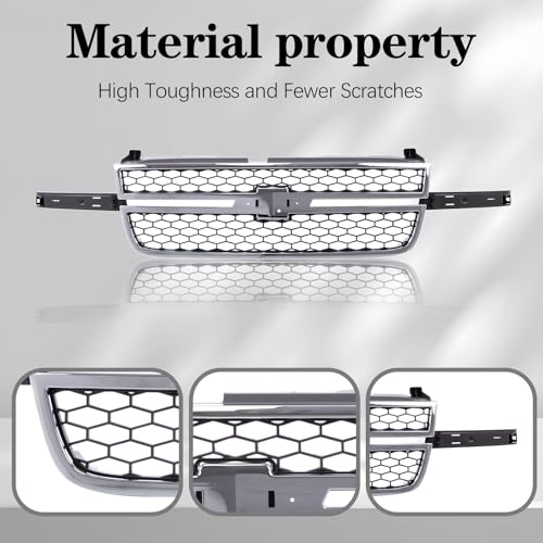 JustDrivably Front Grille Grill Chrome Frame Black Honeycomb Insert Compatible With Silverado 2003-2006 1500 HD / 2500 HD / 3500 &2007 1500 HD/2500 HD/ 3500 Classic GM1200546 (W/O Molding Trim)