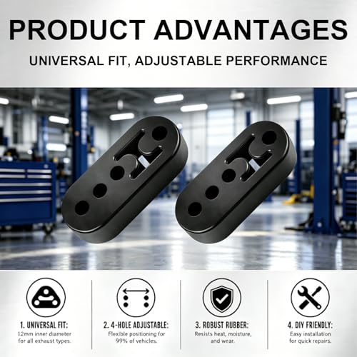 4 Holes Rubber Exhaust Hanger, 0.47in Adjustable Muffler Shock Absorber Insulator Bushing, High Density Weather-Proof Tailpipe Mount Bracket, Universal Damping Hanger Fit for Car Truck Jeep SUV
