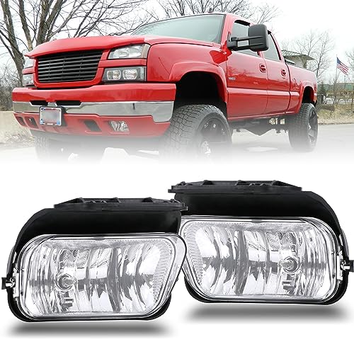 Nakuuly Fog Lights Compatible With 2003-2006 Chevy Silverado 1500 2500 3500 1500HD 2500HD 2007 Classic 02-06 Avalanche Driver and Passenger Side Fog Bumper Lamp Assembly with Bulbs Clear Lens