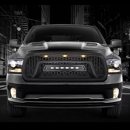 Allinoneparts Front Grille Compatible with 2013-2018 Dodge Ram 1500, 2019-2023 Ram 1500 Classic, Matte Black Bumper Grill w/Off-Road Lights
