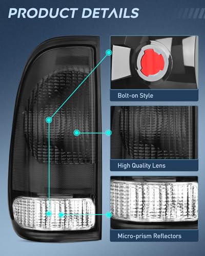 Nilight Taillight Assembly Compatible with 1997 1998 1999 2000 2001 2002 2003 2004 2005 2006 2007 Ford F150 Styleside F250 F350 F450 F550 Super Duty Smoke Rear Tail Light Lamp OE Style Pair