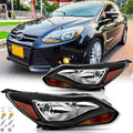 Headlights Assembly Pair with Bulbs for 2012 2013 2014 Ford Focus S SE ST SEL Halogen Head Lamps Replacement Driver and Passenger Side,Black Housing Amber Reflector