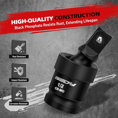 Impact Universal Joint-Socket Swivel Set: 3-Piece 1/2", 3/8", 1/4" Flexible Socket Swivel Set Premium CR-MO Steel U Joint Adapter Wobble