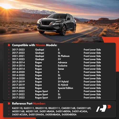 A-Premium 2 x Front Lower Control Arm, with Ball Joint & Bushing, Compatible with Nissan Rogue 2014-2020, Rogue Sport 2017-2022, Qashqai 2017-2023